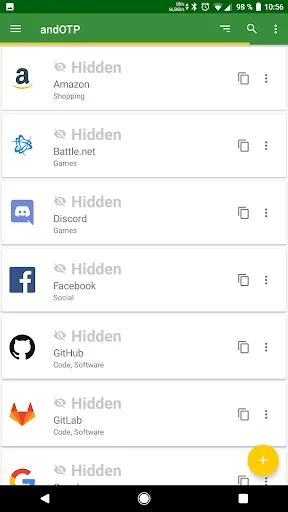 Screenshot di andOTP - OTP Authenticator
