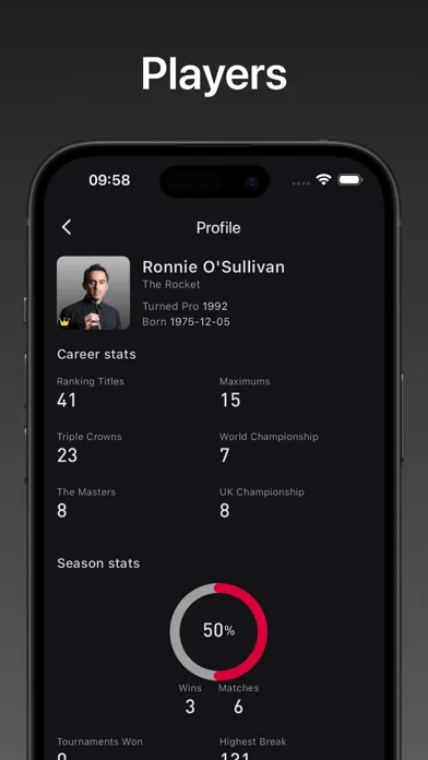 SnookerInfo: Stats and Tracker Screenshots