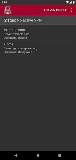 Capturas de tela do strongSwan VPN Client