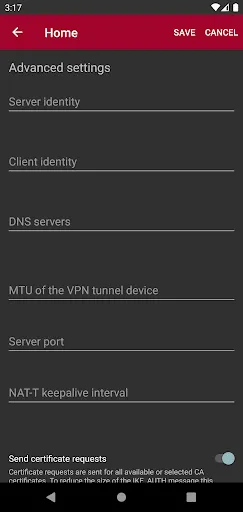 Capturas de tela do strongSwan VPN Client