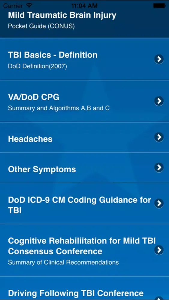 Скриншоты mTBI Pocket Guide