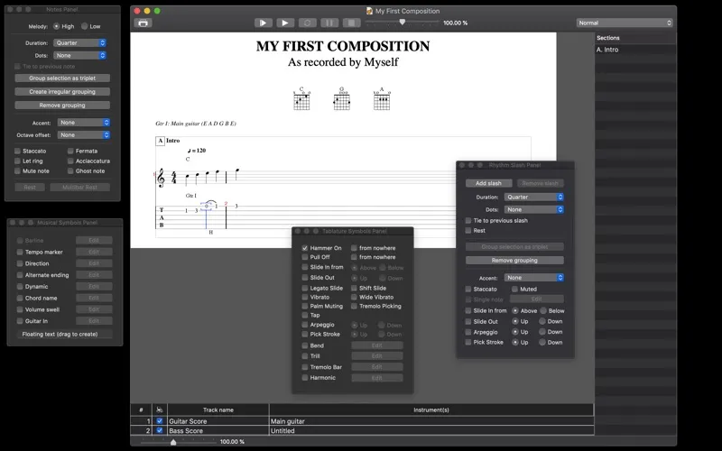 Tangkapan layar Tablatures