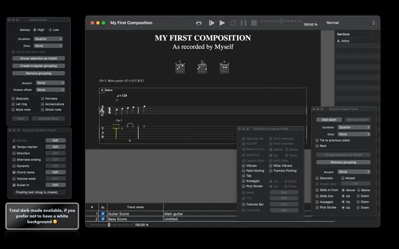 Tangkapan layar Tablatures