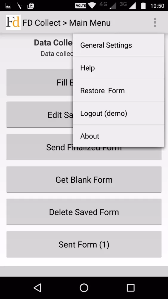 Tangkapan layar Fieldata Collect