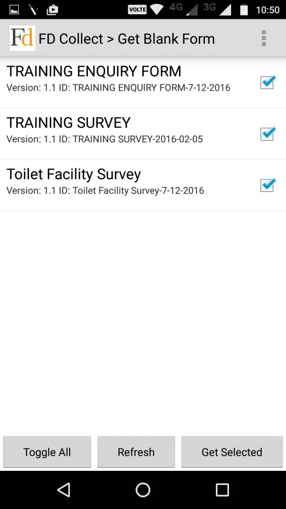 Tangkapan layar Fieldata Collect