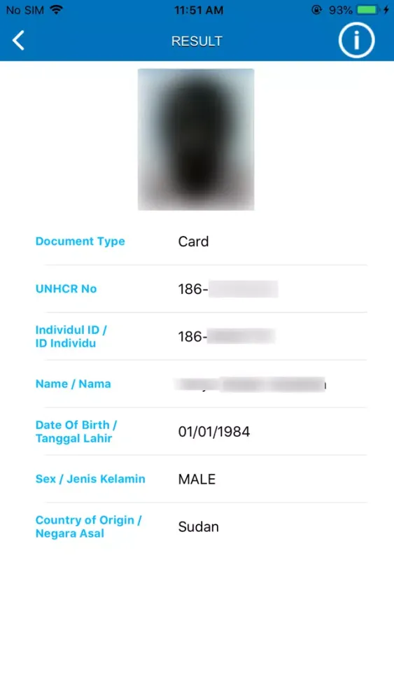 Capturas de tela do UNHCR Verify - ID