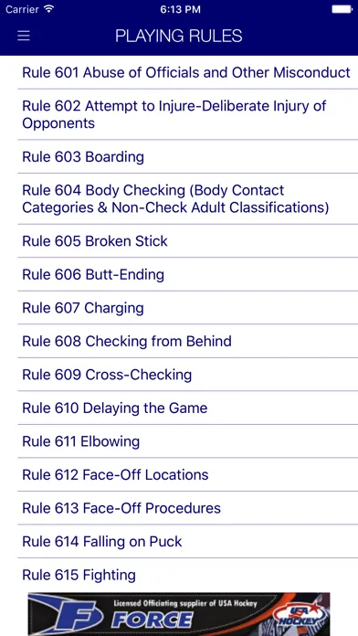 USA Hockey Mobile Rulebook Ekran Görüntüleri