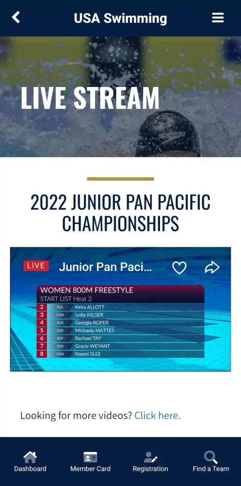 Tangkapan layar USA Swimming