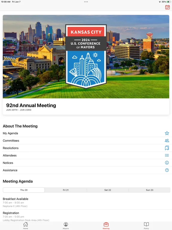Capturas de tela do U.S. Conference of Mayors iPad 