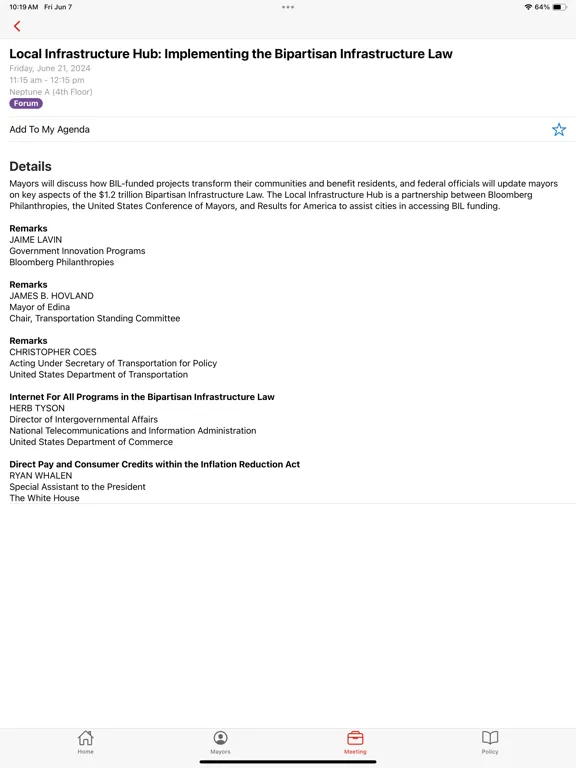 Capturas de tela do U.S. Conference of Mayors iPad 