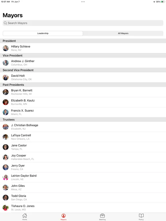 Capturas de tela do U.S. Conference of Mayors iPad 