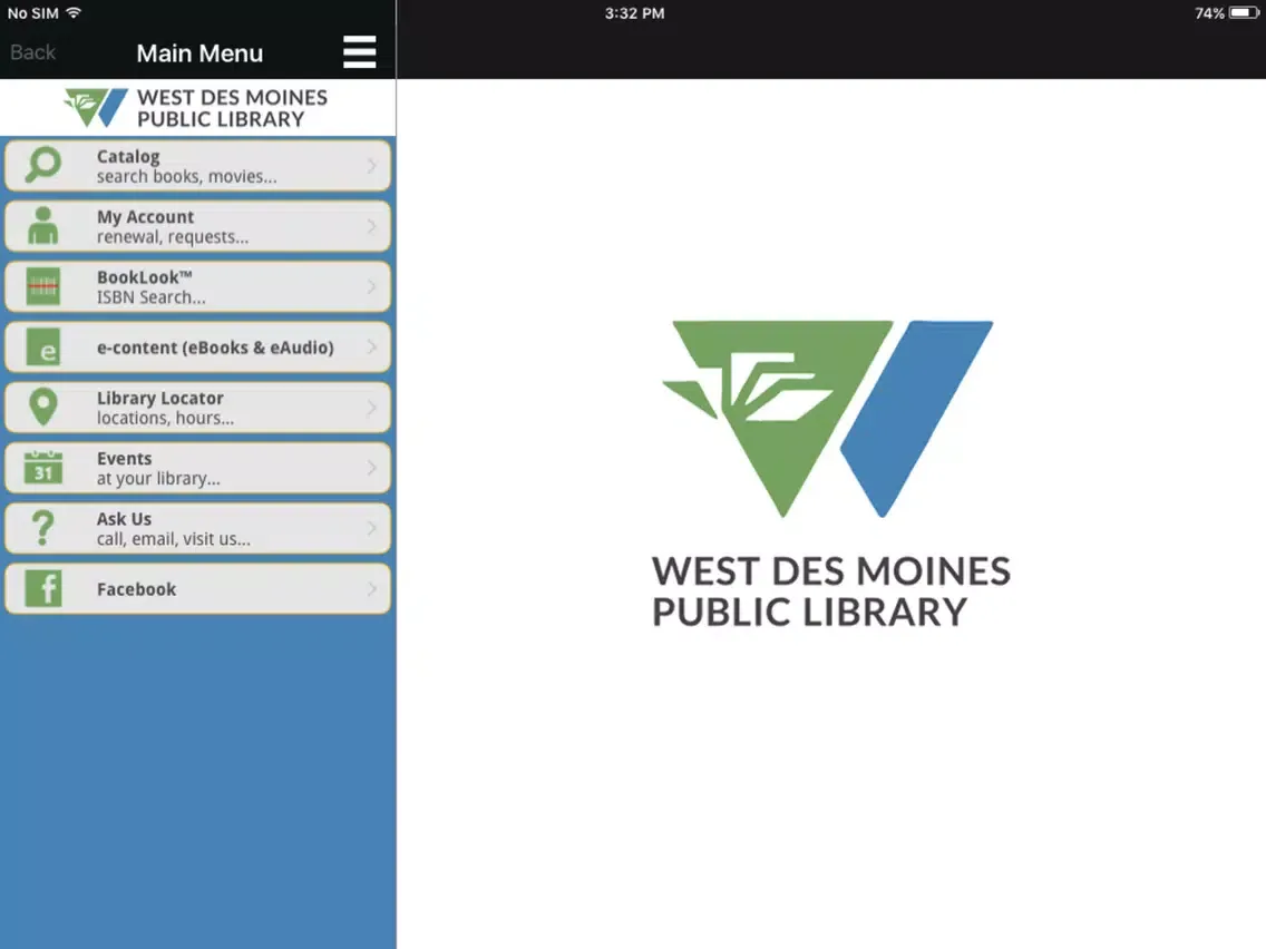 Tangkapan skrin West Des Moines Public Library iPad 