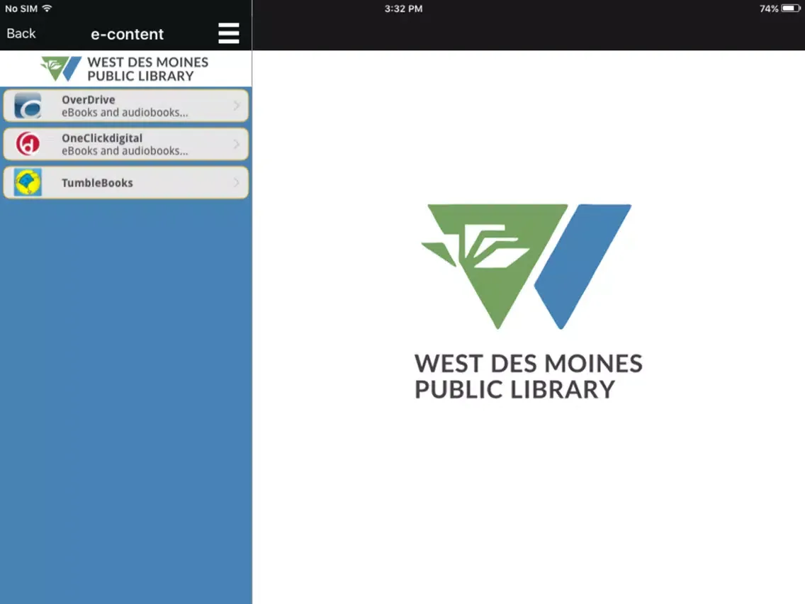 Tangkapan skrin West Des Moines Public Library iPad 