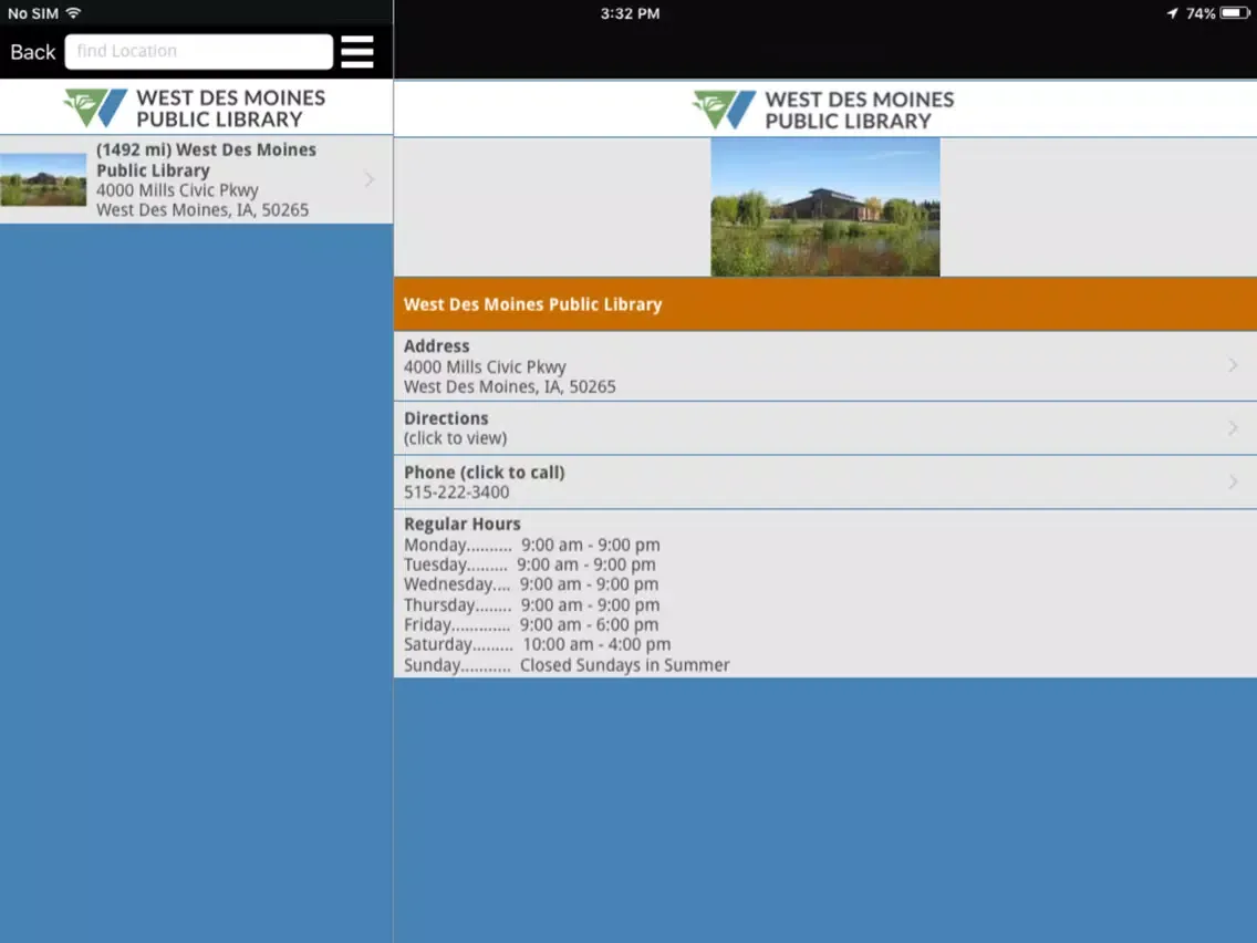 Tangkapan skrin West Des Moines Public Library iPad 