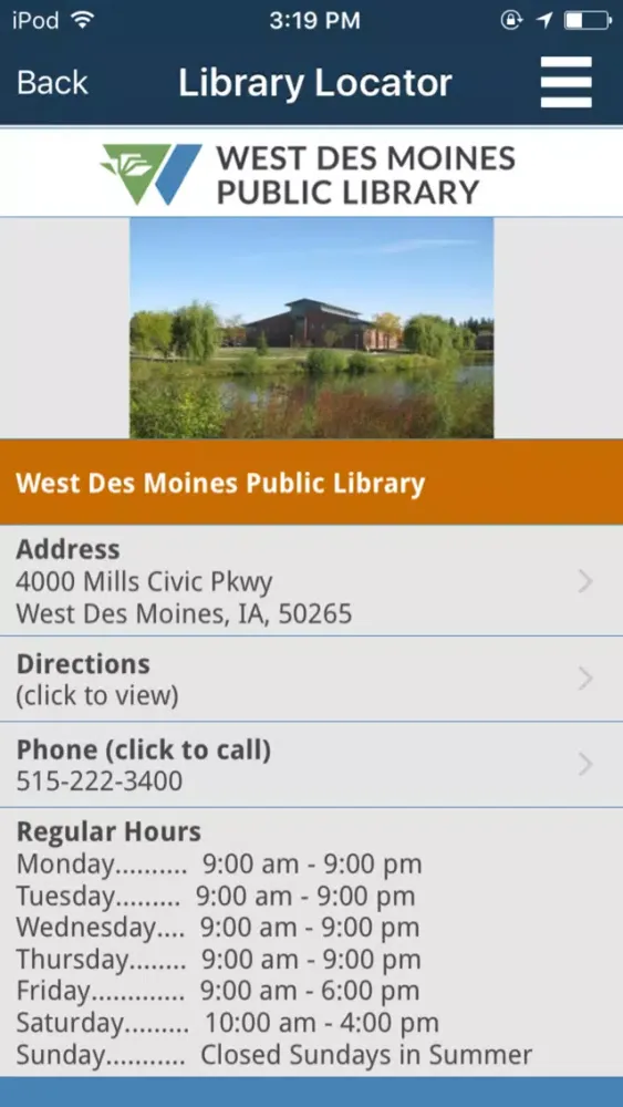Tangkapan skrin West Des Moines Public Library