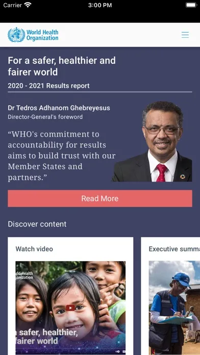 WHO Results Report Screenshots