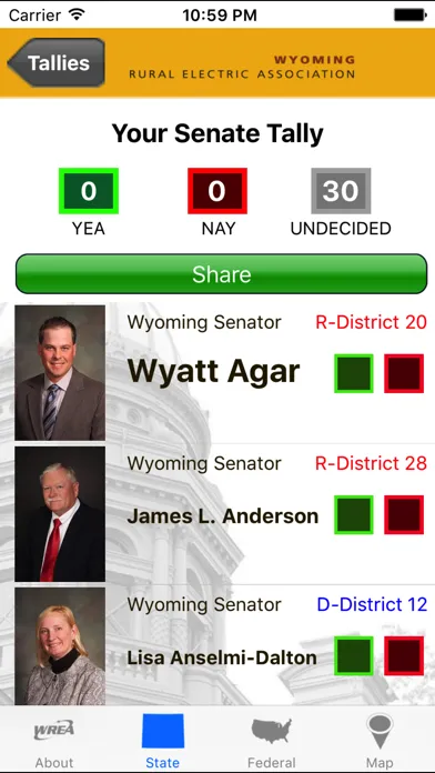 ภาพหน้าจอของ Wyoming Legislative Roster