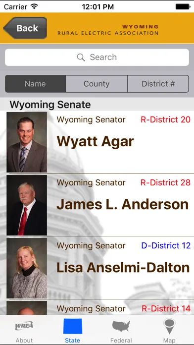 ภาพหน้าจอของ Wyoming Legislative Roster