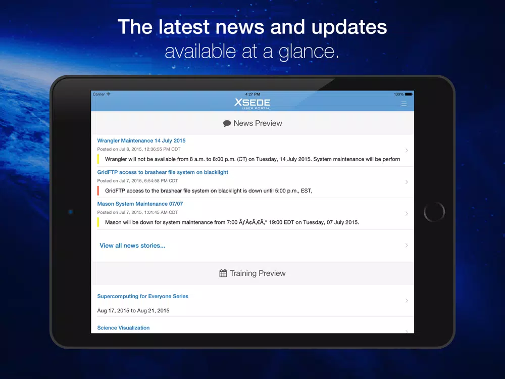 XSEDE User Portal Mobile iPad  스크린샷