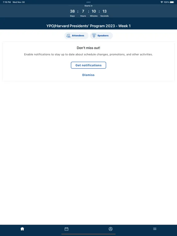 Tangkapan skrin YPO Events iPad 