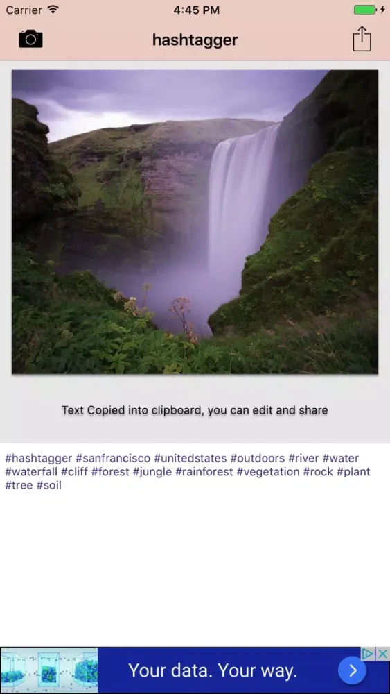 Tangkapan layar #Hashtagger - Connect our world thru photo labels