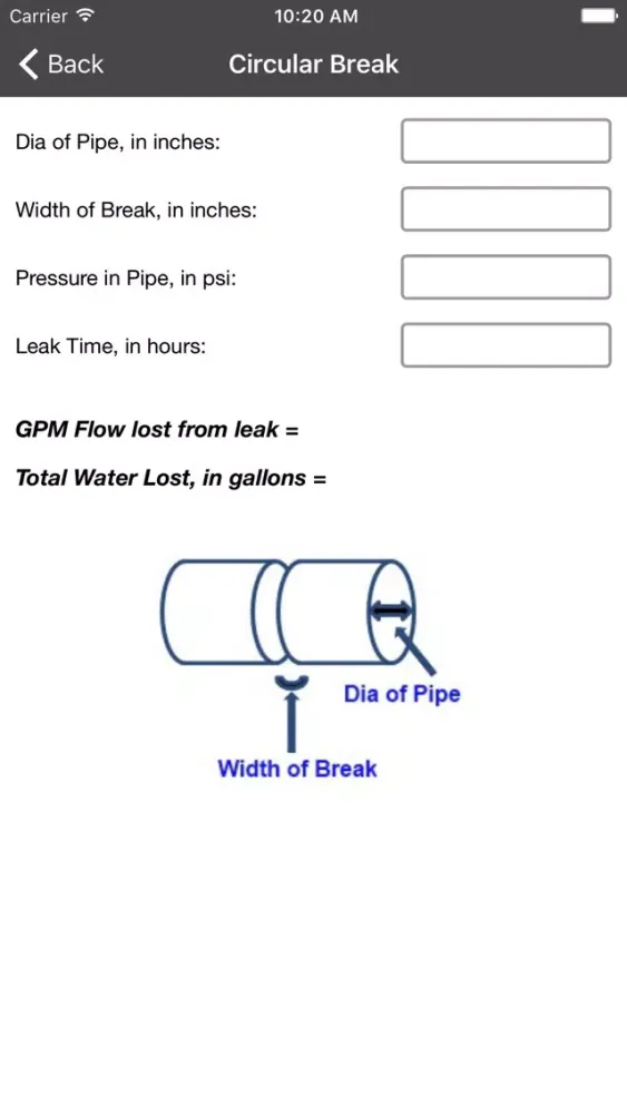 Leak Loss Calculations سکرین شاٹس