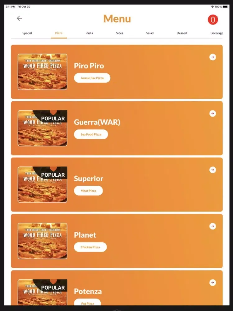 Origano Woodfire Pizza iPad 應用截圖