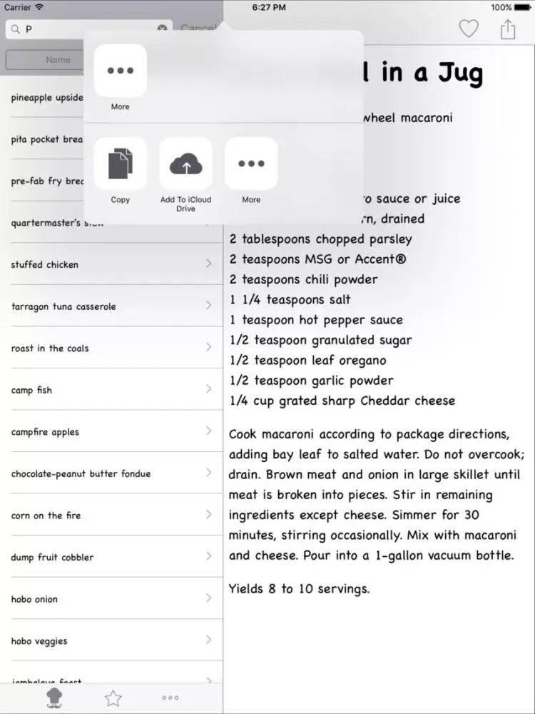 The Camping Recipes iPad  スクリーンショット