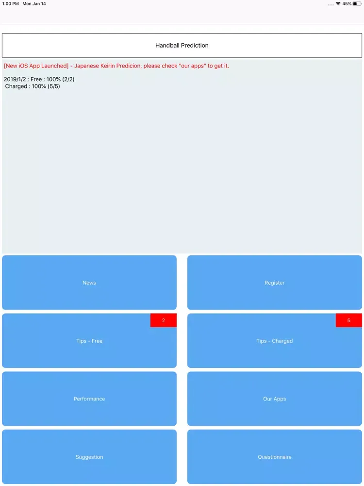 Tangkapan layar Handball Prediction iPad 