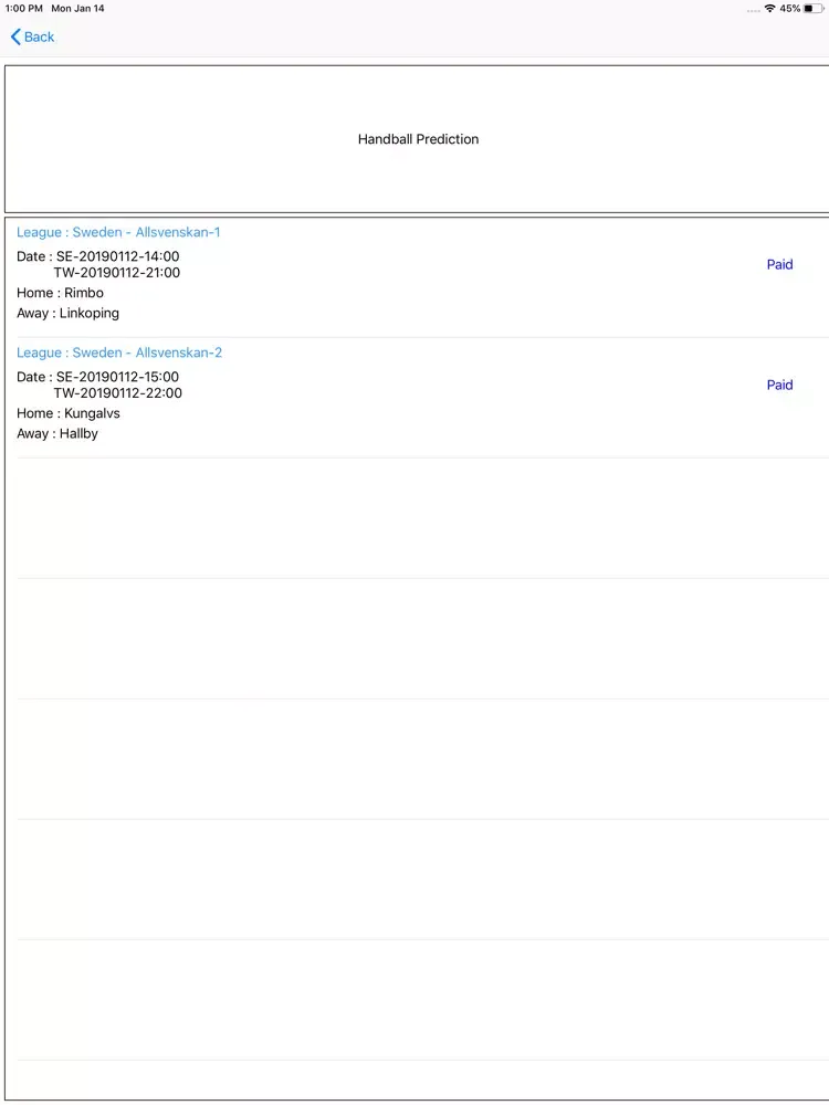 Tangkapan layar Handball Prediction iPad 