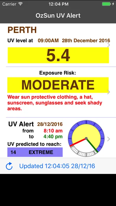 Tangkapan skrin OzSun UV Alert
