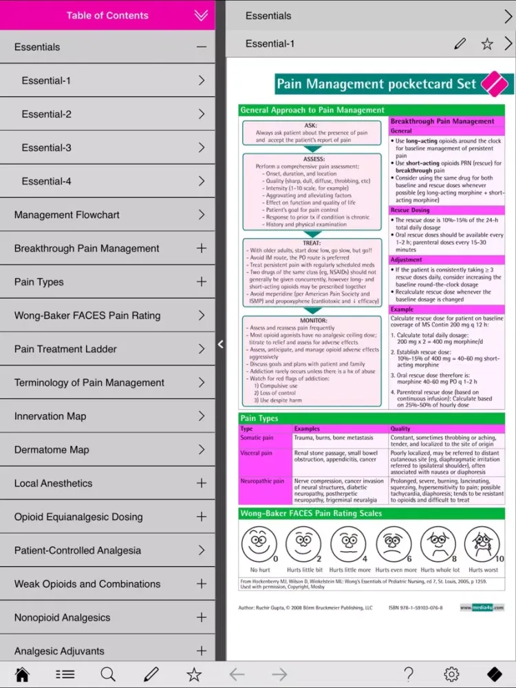 Tangkapan skrin Pain Management pocketcards iPad 