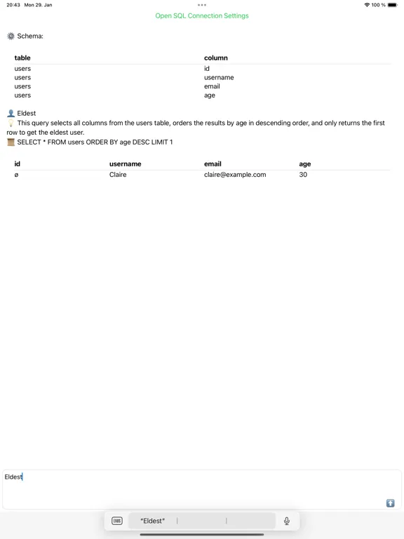 Chat-SQL iPad  Screenshots