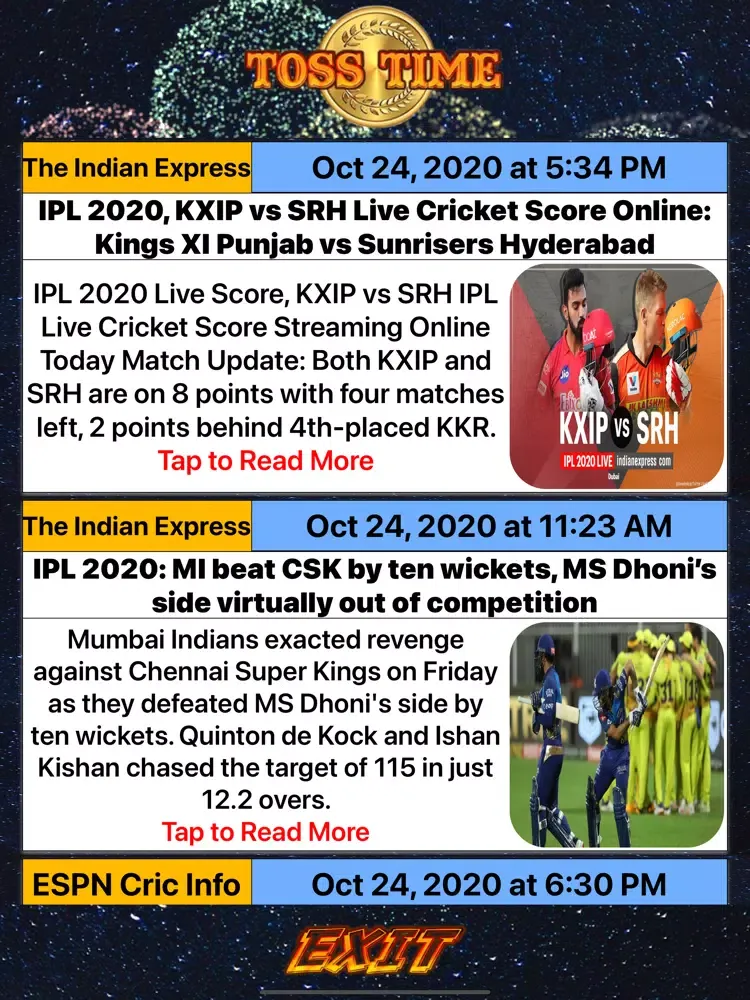 Toss Time:Live Cricket Updates iPad  Screenshots