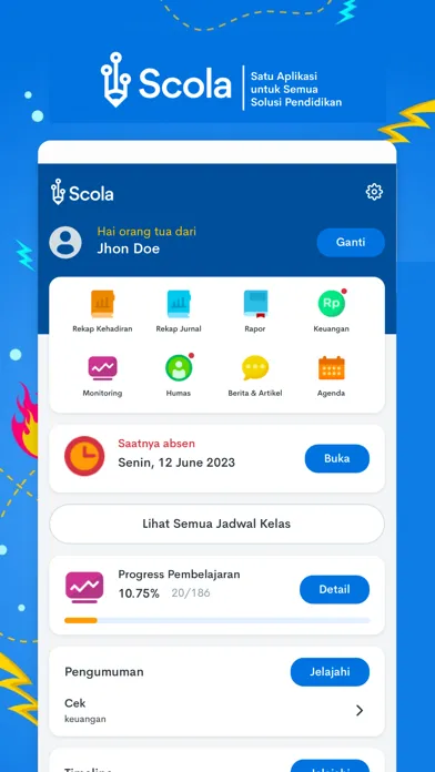 Zrzuty ekranu SCOLA LMS Untuk Orang Tua