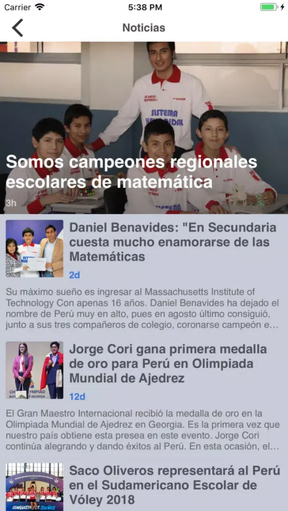 Capturas de tela do Colegio Saco Oliveros