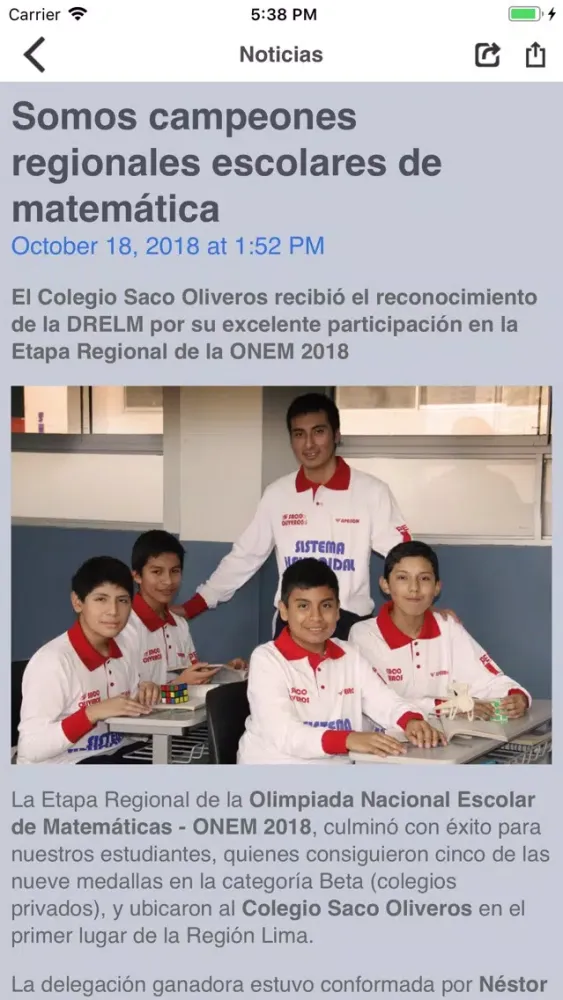 Capturas de tela do Colegio Saco Oliveros