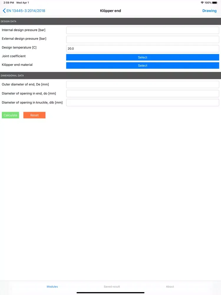 Pressure Equipment Calc. Lite iPad  स्क्रीनशॉट