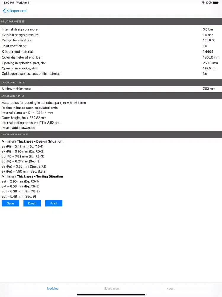 Pressure Equipment Calc. Lite iPad  स्क्रीनशॉट
