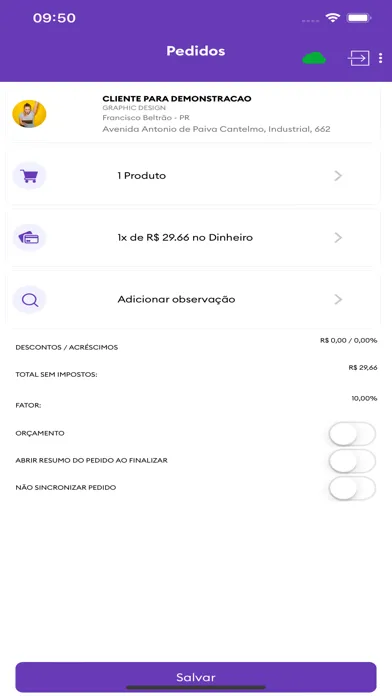 Tangkapan skrin Pedidos Móveis