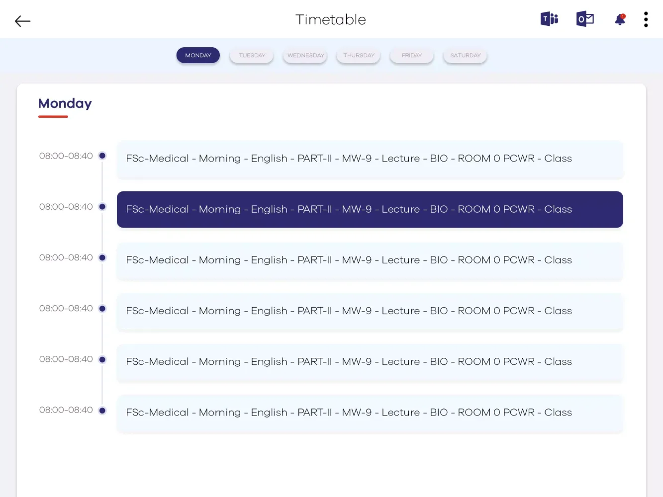 Capturas de tela do PGC Teacher App