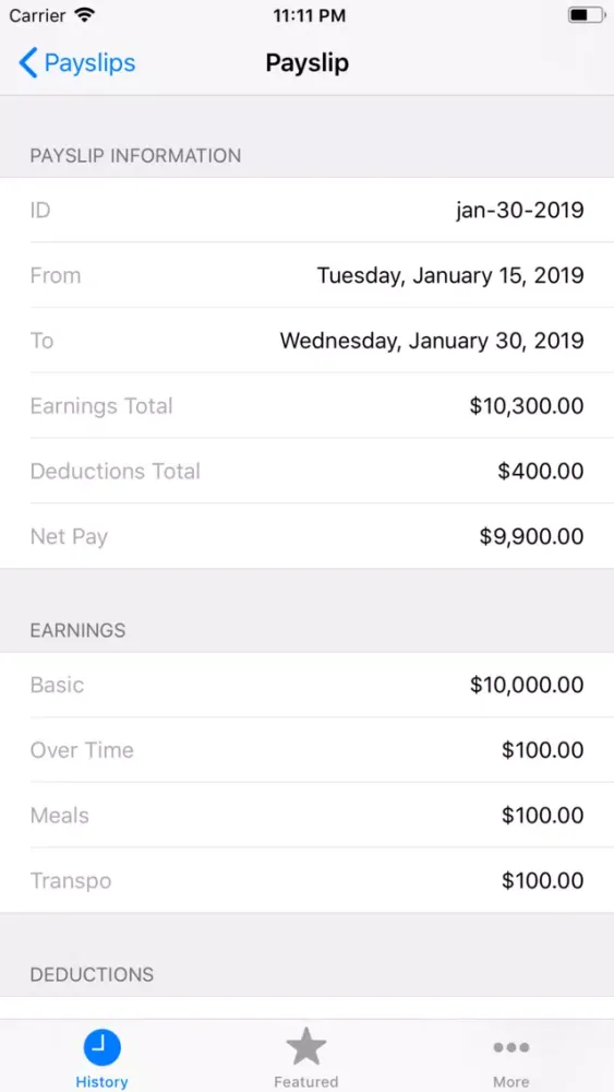 VMS Payslip Screenshots