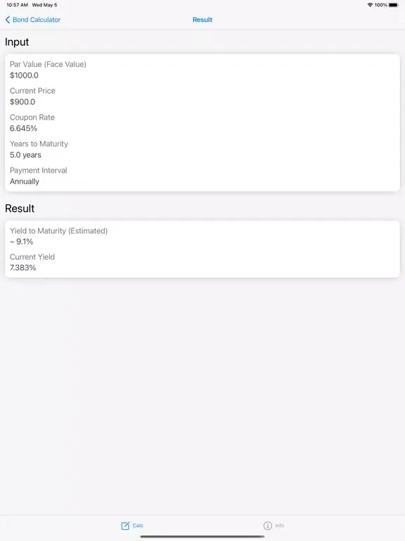 Ảnh chụp màn hình của Bond Calculator - Calc iPad 
