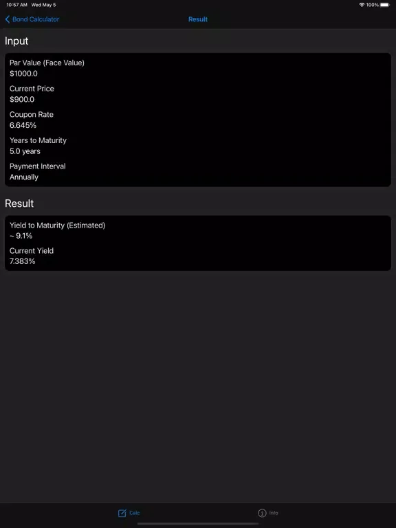 Ảnh chụp màn hình của Bond Calculator - Calc iPad 