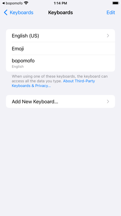 Tangkapan layar bopomofo