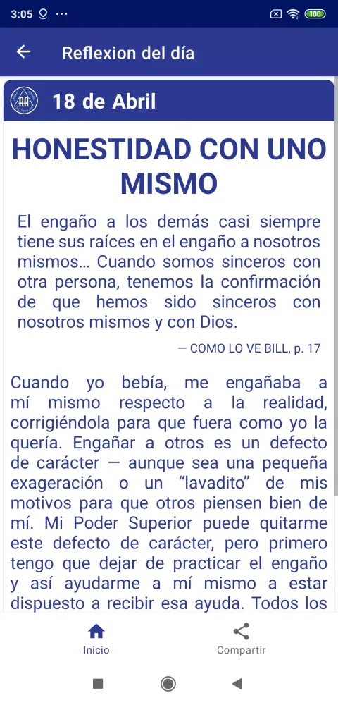 Screenshot di A.A. Reflexiones Diarias