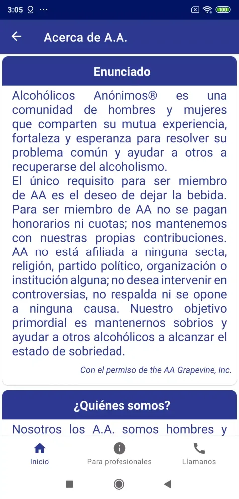 Screenshot di A.A. Reflexiones Diarias