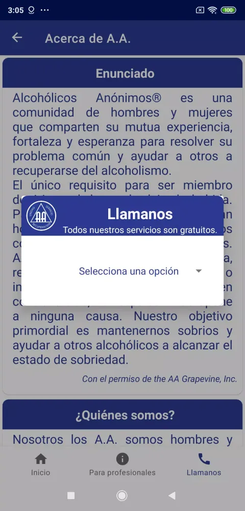 Screenshot di A.A. Reflexiones Diarias