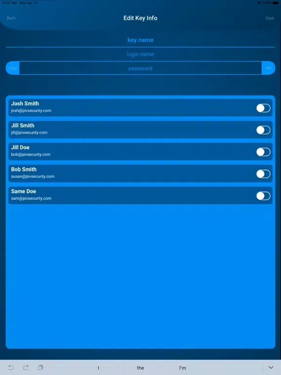 PIV Password iPad  スクリーンショット
