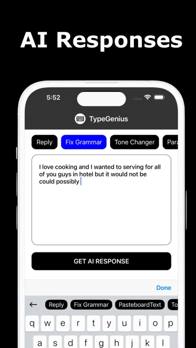 Capturas de tela do AI Keyboard App: TypeGenius